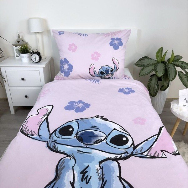 Svetlo rožnata enojna bombažna otroška posteljnina 140x200 cm Lilo & Stitch "Pink" – Jerry Fabrics-image-3