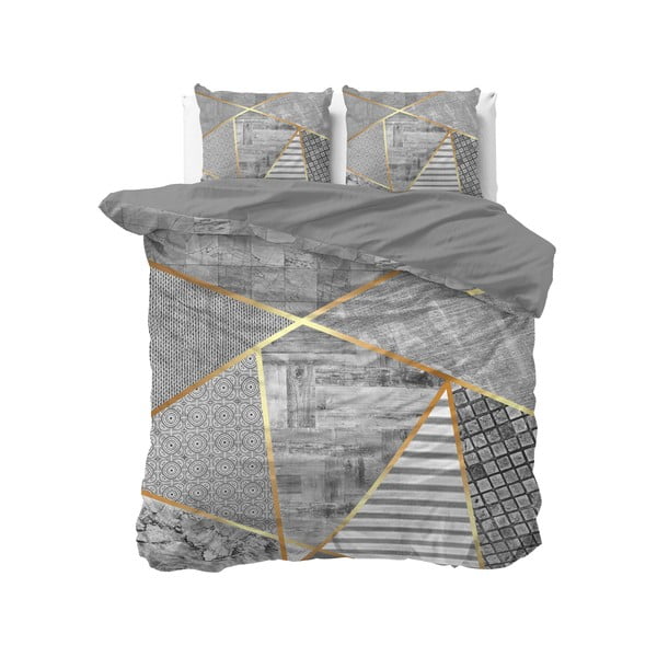 Siva bombažna posteljnina za zakonsko posteljo Pure Cotton Graphic, 200 x 200/220 cm