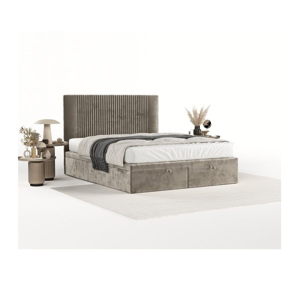 Bež oblazinjena zakonska postelja s prostorom za shranjevanje 180x200 cm Mavel – Maison de Rêve-image-2