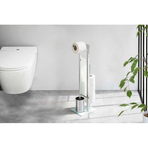 Stojalo za WC papir z WC ščetko iz nerjavečega jekla v mat srebrni barvi Rivalta – Wenko-image-1