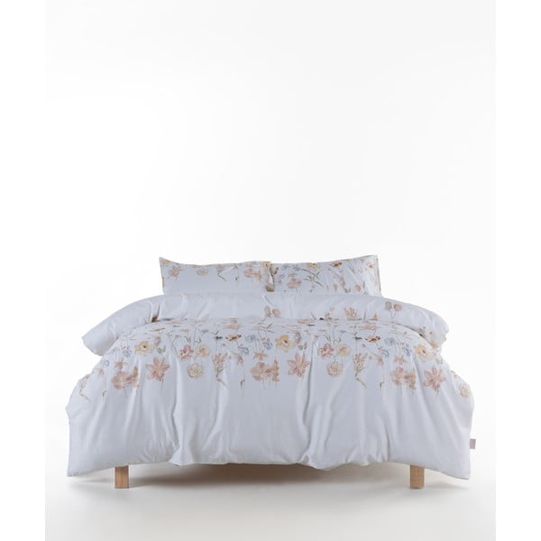 Bela podaljšana posteljnina za zakonsko posteljo iz bombažnega satena 240x220 cm Ivory Garden Floral – Mila Home Luxury