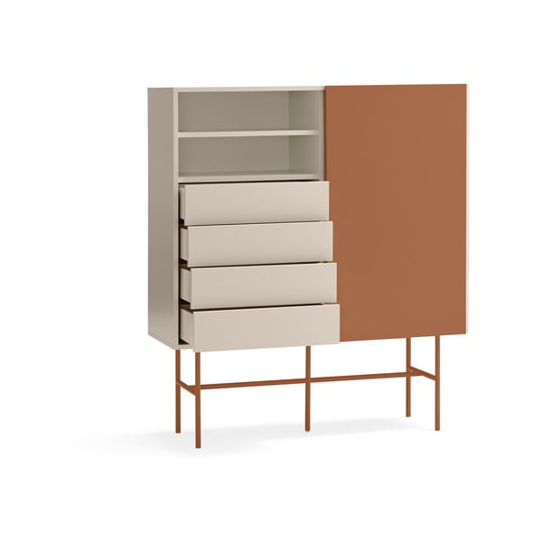 Opečnato oranžna/bež visoka komoda z drsnimi vrati 120x140 cm Nube – Teulat-image-4