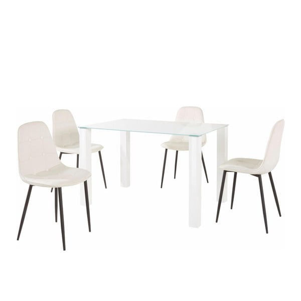 Garnitura jedilne mize in 4 belih stolov Støraa Dante, dolžina mize 120 cm