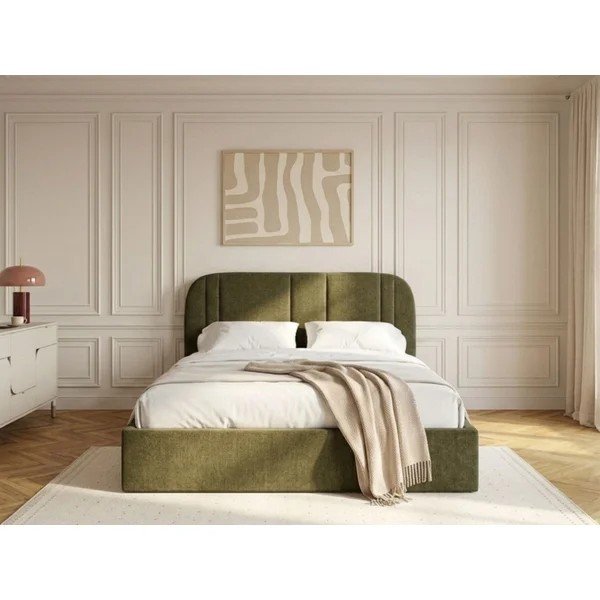Zelena oblazinjena zakonska postelja s prostorom za shranjevanje z letvenim dnom 180x200 cm Sidney – Bobochic Paris-image-2