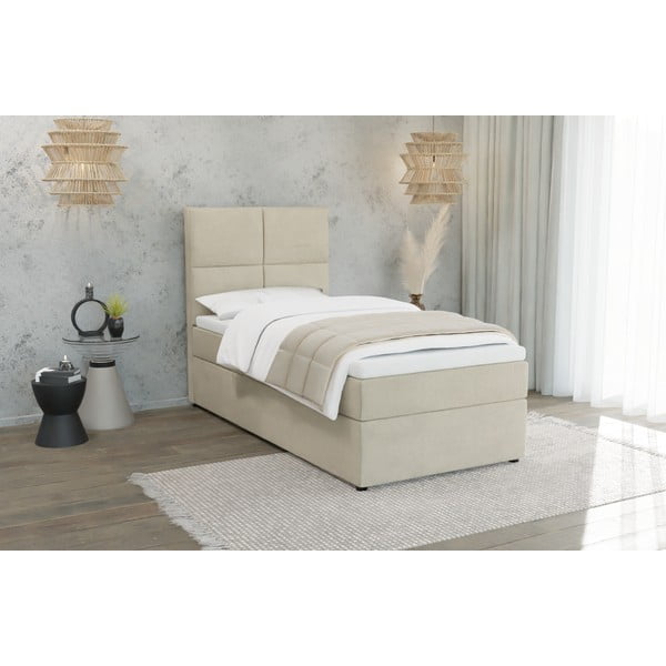 Bež oblazinjena postelja s prostorom za shranjevanje z letvenim dnom 90x200 cm Lena – Ropez-image-1