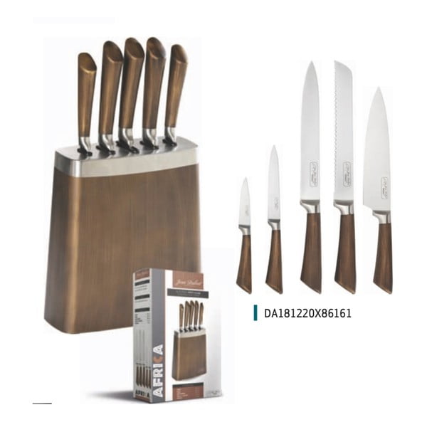 Komplet 5 kuharskih nožev v bloku iz nerjavečega jekla z lesenim učinkom Jean Dubost