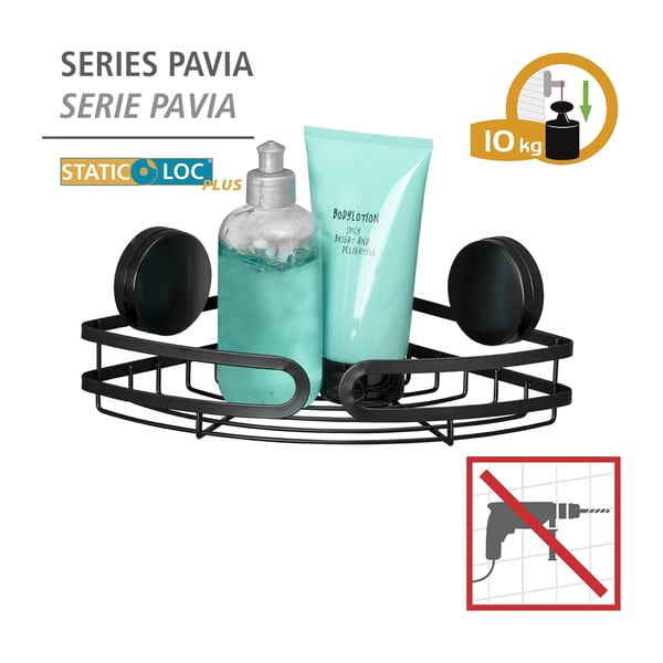 Črna kotna polica za kopalnico Wenko Static-Loc® Pavia, širina 27 cm-image-4