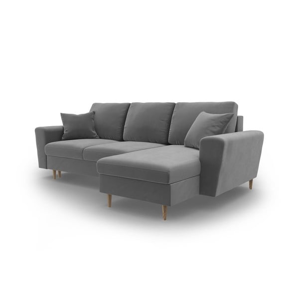 Svetlo siva žametna raztegljiva kotna sedežna garnitura s prostorom za shranjevanje Kyoto – Cosmopolitan Design-image-4