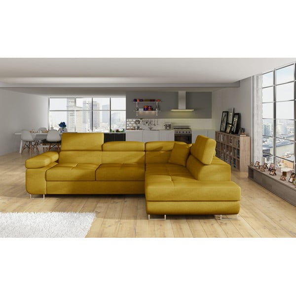 Rumena raztegljiva/s prostorom za shranjevanje kotna sedežna garnitura (desni kot/v obliki črke L) Anton – ELTAP-image-1