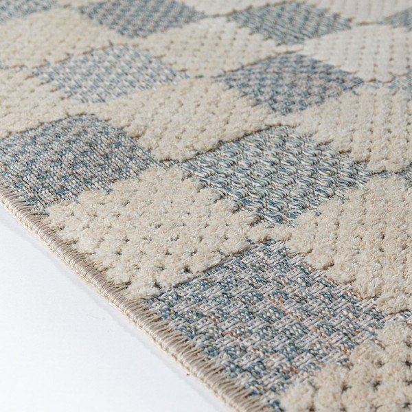 Modra pralna preproga iz mešanice bombaža 155x230 cm Muted Checkerboard – Flair Rugs-image-4