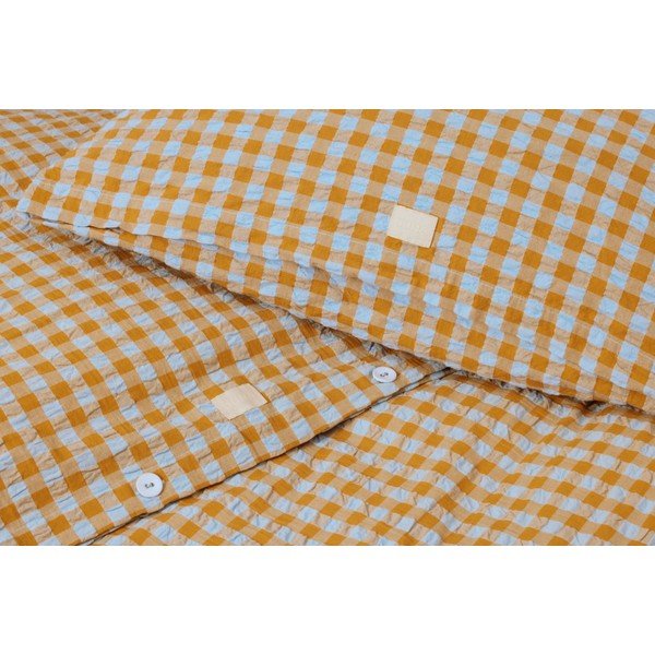 Oker rumena/svetlo modra posteljnina iz krepa 140x200 cm Bæk&Bølge – JUNA-image-3