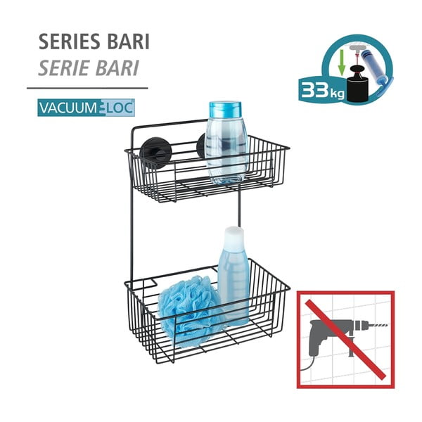 Črna stenska polica za kopalnico Wenko Vacuum-Loc® Pavia-image-4
