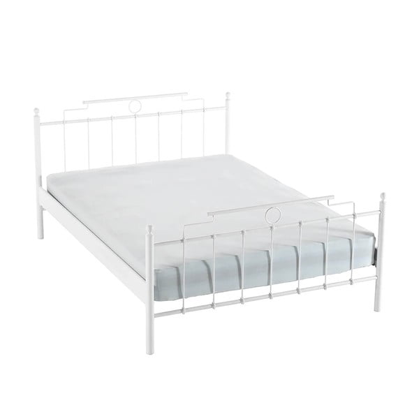 Bela kovinska zakonska postelja z letvenim dnom 160x200 cm Hatkus – Kalune Design
