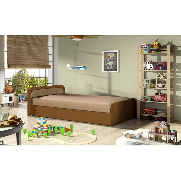 Oker rumena/bež oblazinjena postelja iz iverne plošče s prostorom za shranjevanje in z vzmetnico 80x190 cm Parys – ELTAP-image-2