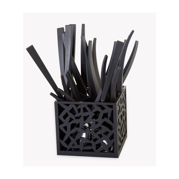 Komplet 24 črnih jedilnih pripomočkov s stojalom Vialli Design Mia-image-2