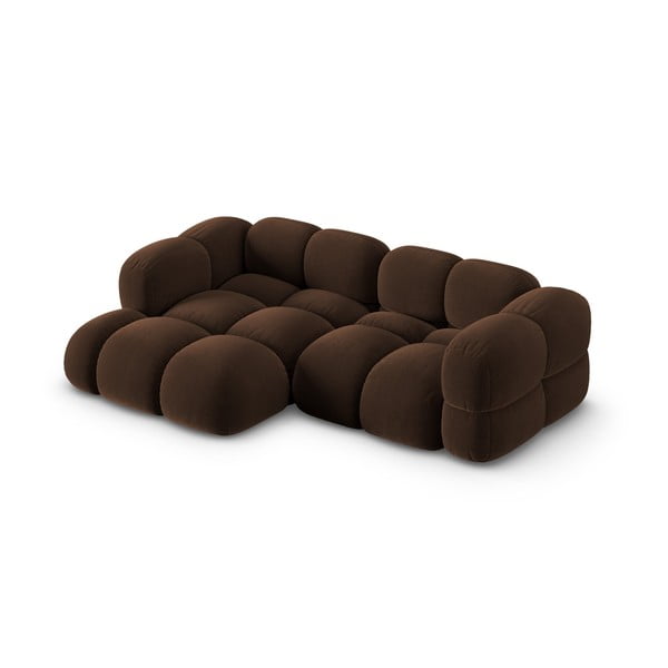 Temno rjava žametna kotna sedežna garnitura (levi kot/z ležalnikom) Loretto – Cosmopolitan Design-image-3