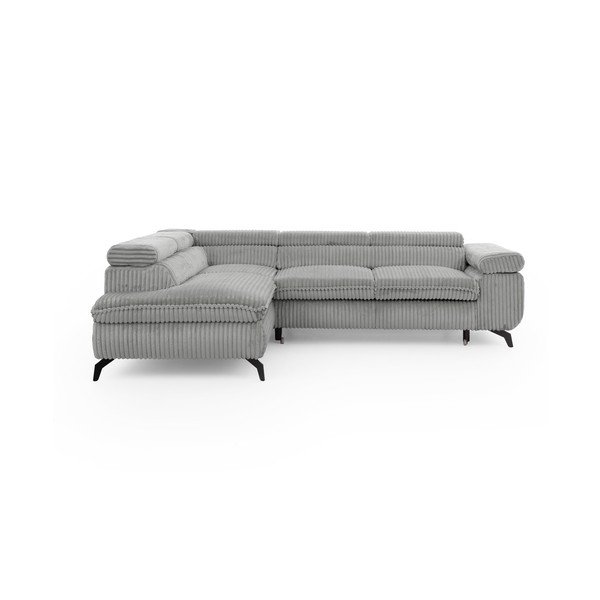 Svetlo siva kotna sedežna garnitura iz rebrastega žameta (levi kot/v obliki črke L) Marbeya  – Ropez