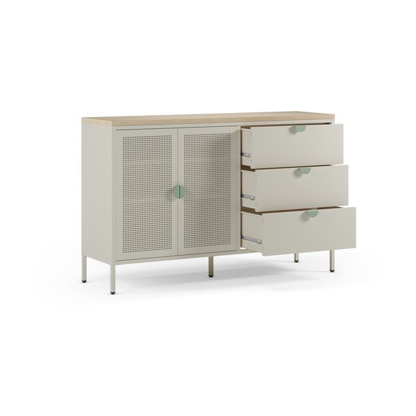 Kremno bela/v naravni barvi kovinska komoda 140x90x40 cm Sayla – Marckeric-image-2
