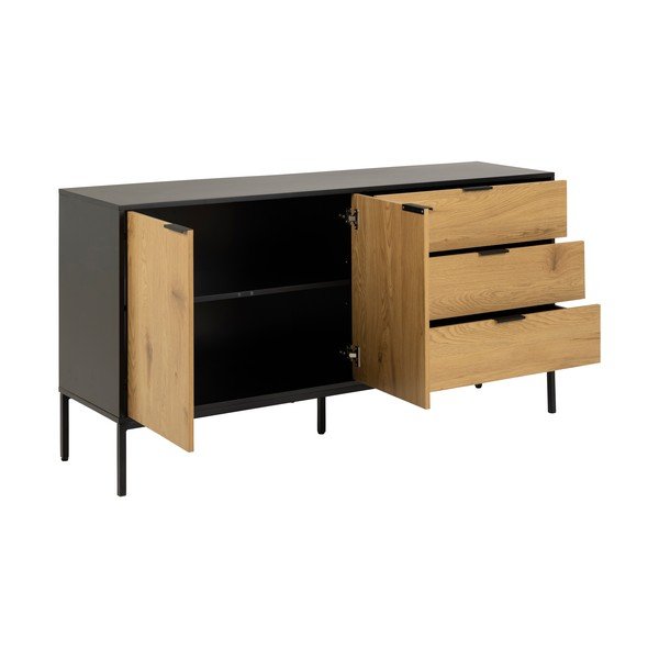 Črna nizka komoda v hrastovem dekorju 160x80 cm Seaford – Actona-image-3