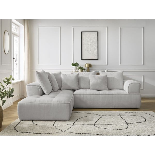 Svetlo siva kotna sedežna garnitura iz šenilje (levi kot/v obliki črke L) Whesley – Bobochic Paris-image-1