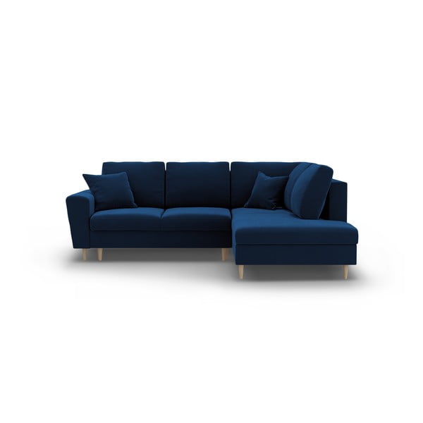 Modra žametna raztegljiva kotna sedežna garnitura s prostorom za shranjevanje (desni kot/v obliki črke L) Kyoto – Cosmopolitan Design-image-1