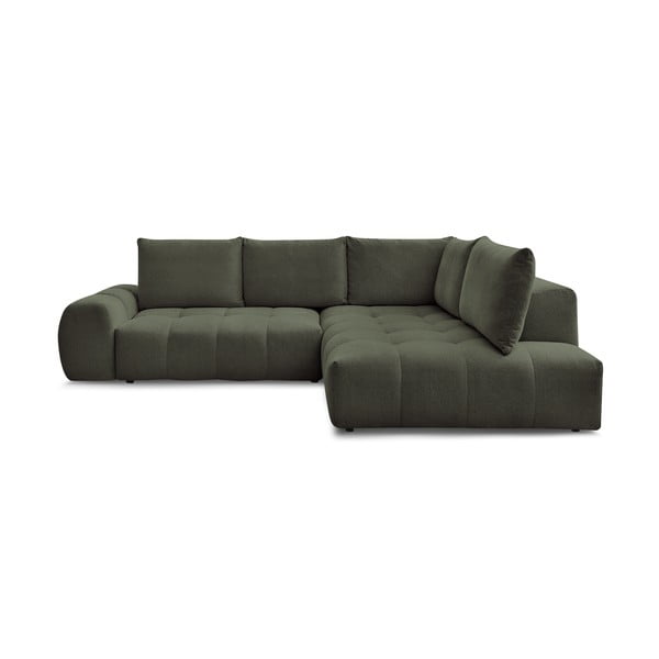 Zelena raztegljiva/s prostorom za shranjevanje kotna sedežna garnitura iz šenilje (desni kot/v obliki črke L) Everest – Bobochic Paris