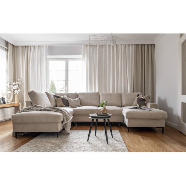 Bež raztegljiva kotna sedežna garnitura iz rebrastega žameta (levi kot) Lofty Lilly – Miuform-image-4