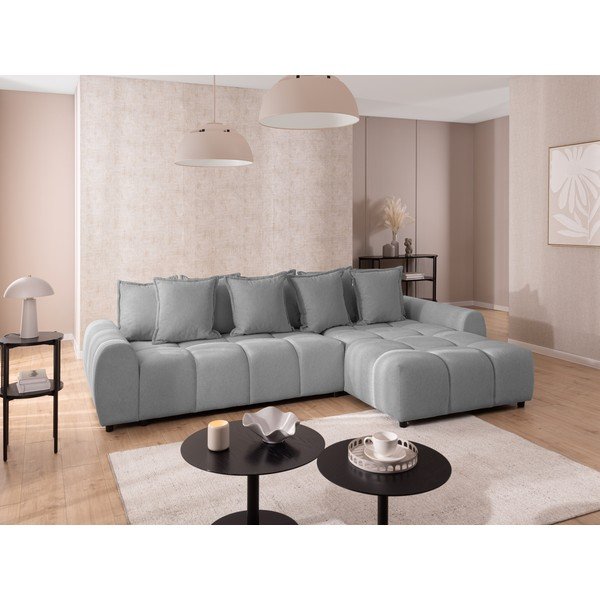 Siva kotna sedežna garnitura (desni kot/z ležalnikom) Albane  – Ropez-image-1