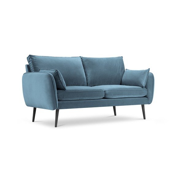 Svetlo modra žametna zofa s črnimi nogami Kooko Home Lento, 158 cm-image-2
