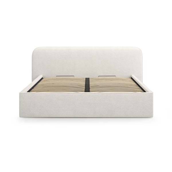 Svetlo siva oblazinjena zakonska postelja s prostorom za shranjevanje in z letvenim dnom 180x200 cm Elizabeth – Micadoni -image-4