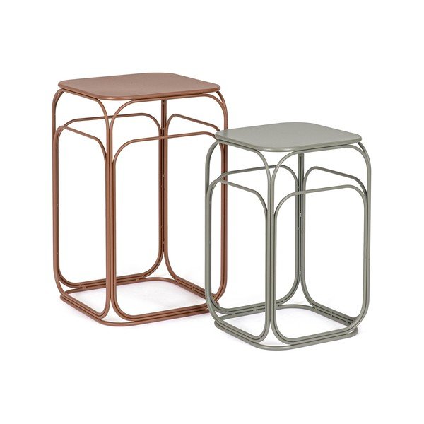 Sive/v barvi terakote kovinske mizice v kompletu 2 ks 36x36 cm Clarity – Bizzotto-image-2