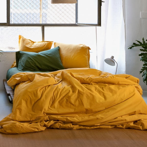 Gorčično rumena bombažna prevleka za odejo za zakonsko posteljo 200x200 cm Basic – Happy Friday