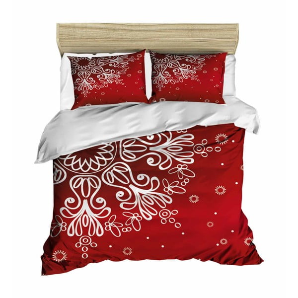 Komplet posteljnine in rjuh za zakonsko posteljo Rdeča snežinka, 200 x 220 cm