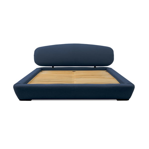 Temno modra oblazinjena zakonska postelja z letvenim dnom 160x200 cm Odette – Scandic-image-3