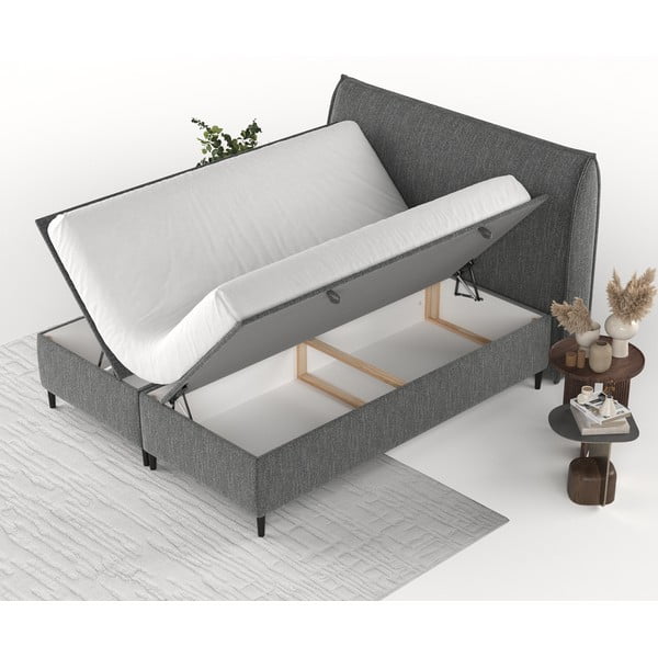 Siva oblazinjena zakonska postelja s prostorom za shranjevanje 140x200 cm Draco – Maison de Rêve-image-3