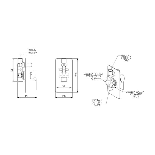 Mat črna vgrajena armatura za tuš (2 izhoda) Pax – Sapho-image-1