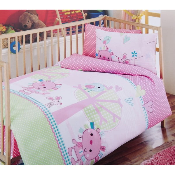 Komplet otroške posteljnine in rjuh Roza zelena, 120x150 cm