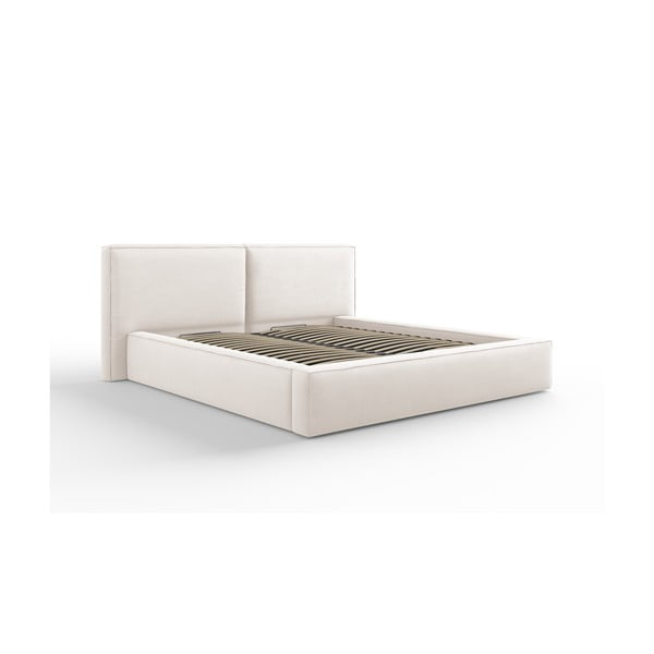 Bež oblazinjena zakonska postelja s prostorom za shranjevanje in letvenim dnom 180x200 cm Arendal – Cosmopolitan Design