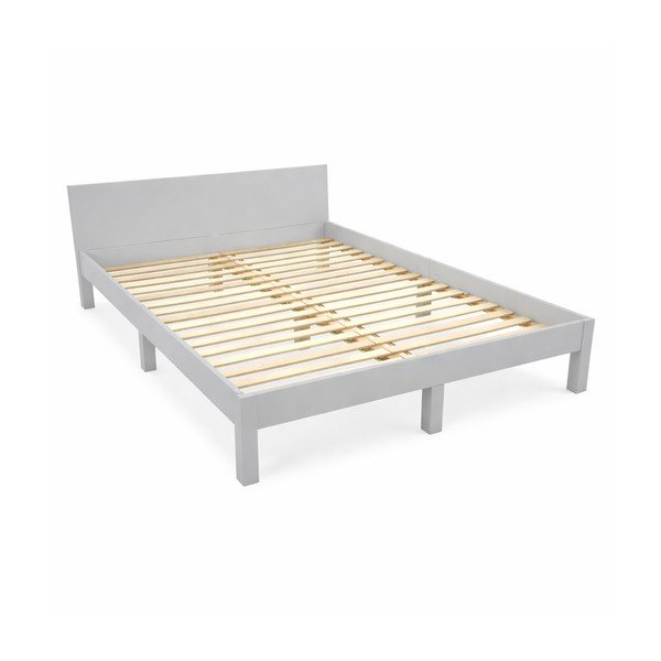 Svetlo siva zakonska postelja iz bukovega lesa z letvenim dnom 140x200 cm Dabi - Ragaba