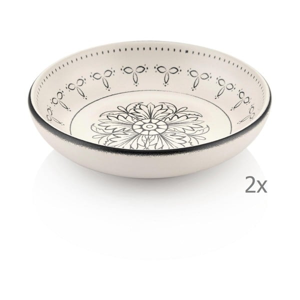 Komplet 2 krem porcelanastih skodelic s črnim ornamentom Mia Libre, ⌀ 13 cm