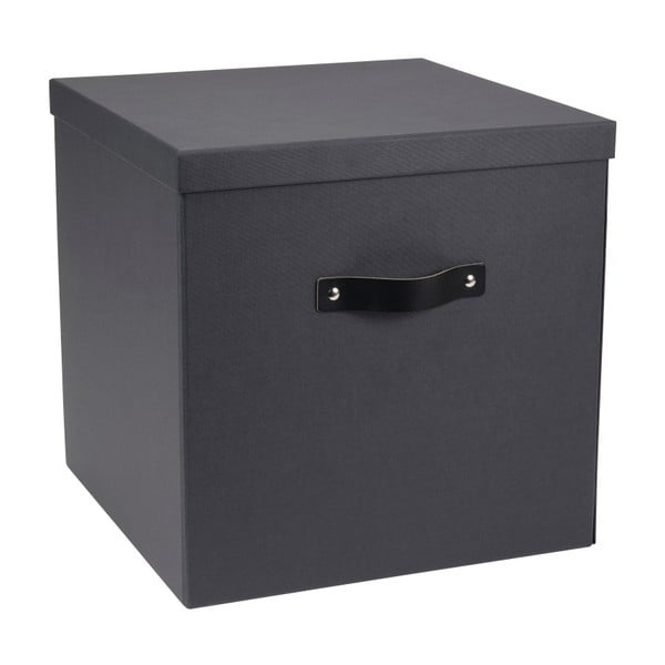 Temno siva škatla za shranjevanje dokumentov s črnim usnjenim ročajem Bigso, 31,5 x 31 cm