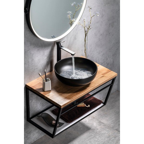 Pult omarice za umivalnik iz masivnega hrasta v naravni barvi 80x50 cm Woody – Sapho-image-2