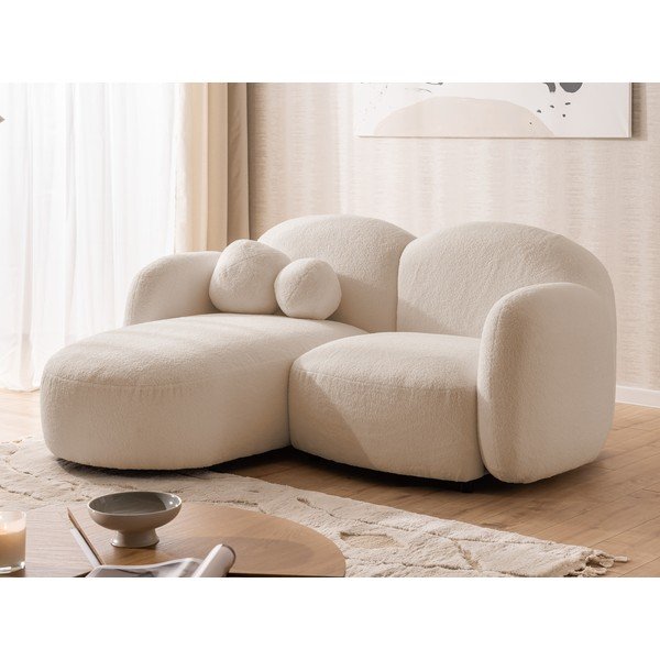 Svetlo rjava kotna sedežna garnitura iz tkanine bouclé (levi kot/z ležalnikom) Orbit – Ropez-image-4