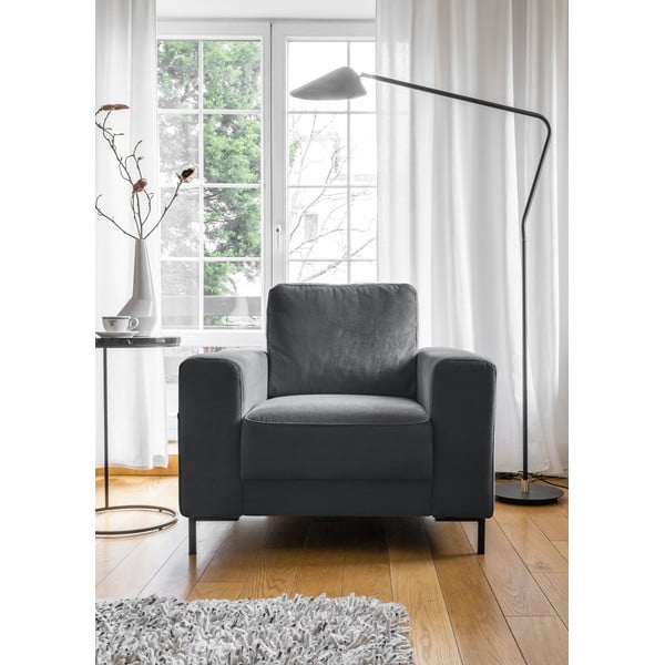 Temno siv fotelj iz rebrastega žameta Lofty Lilly – Miuform-image-1