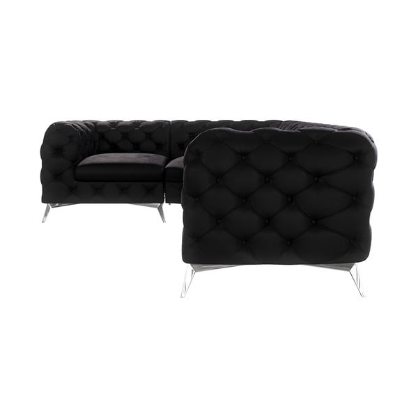 Črna žametna kotna sedežna garnitura (levi kot/v obliki črke L) Chelsea – Ropez-image-1