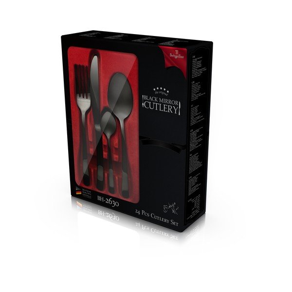 Črn jedilni pribor iz nerjavečega jekla 24 kosov Black Mirror Collection - BerlingerHaus-image-2