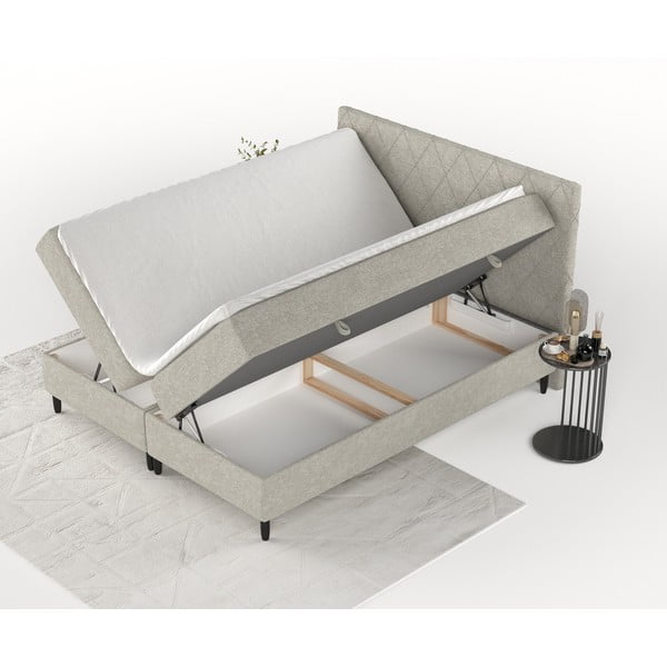 Sivo-bež boxspring postelja s prostorom za shranjevanje 200x200 cm Gwen – Maison de Rêve-image-2