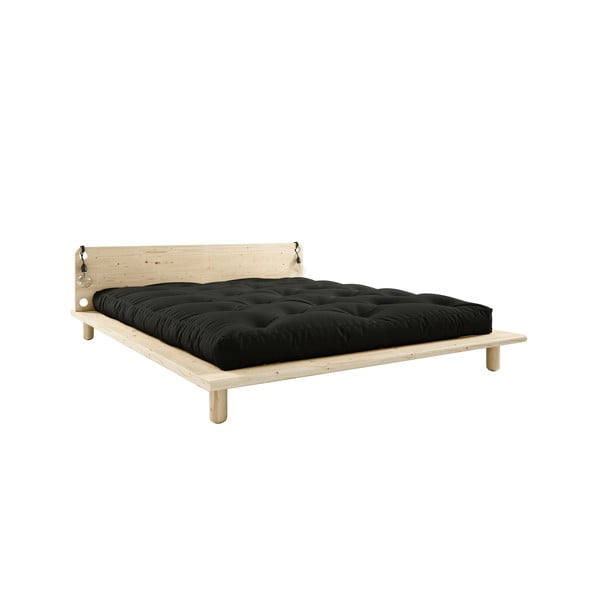 Zakonska postelja iz masivnega lesa z vzglavjem, svetilkami in črnim ležiščem Comfort Karup Design Peek, 140 x 200 cm