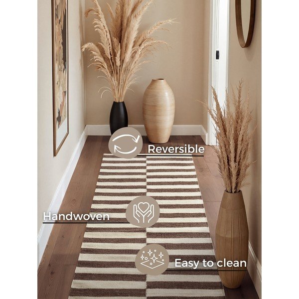 Bel/rjav obojestranski/ročno tkan volnen tekač 80x200 cm Vika – Hanse Home-image-4