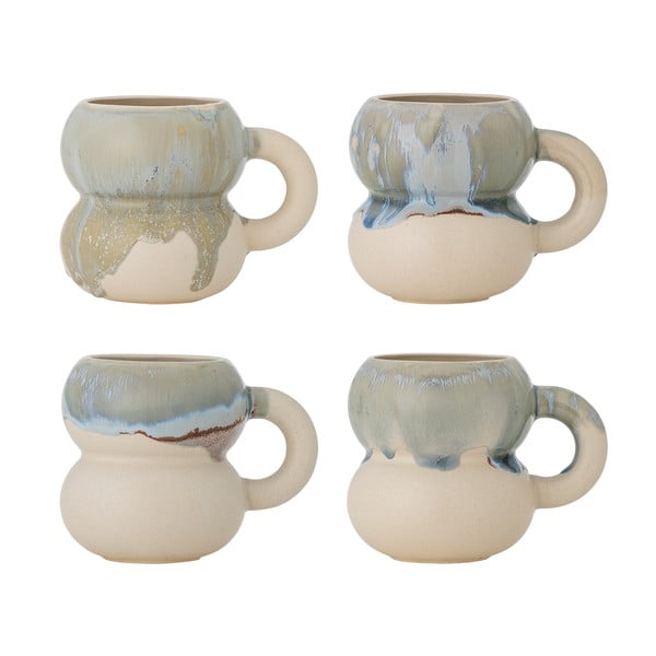 Modro-kremno bele skodelice v kompletu 4 ks iz kamenine 400 ml Luna – Bloomingville